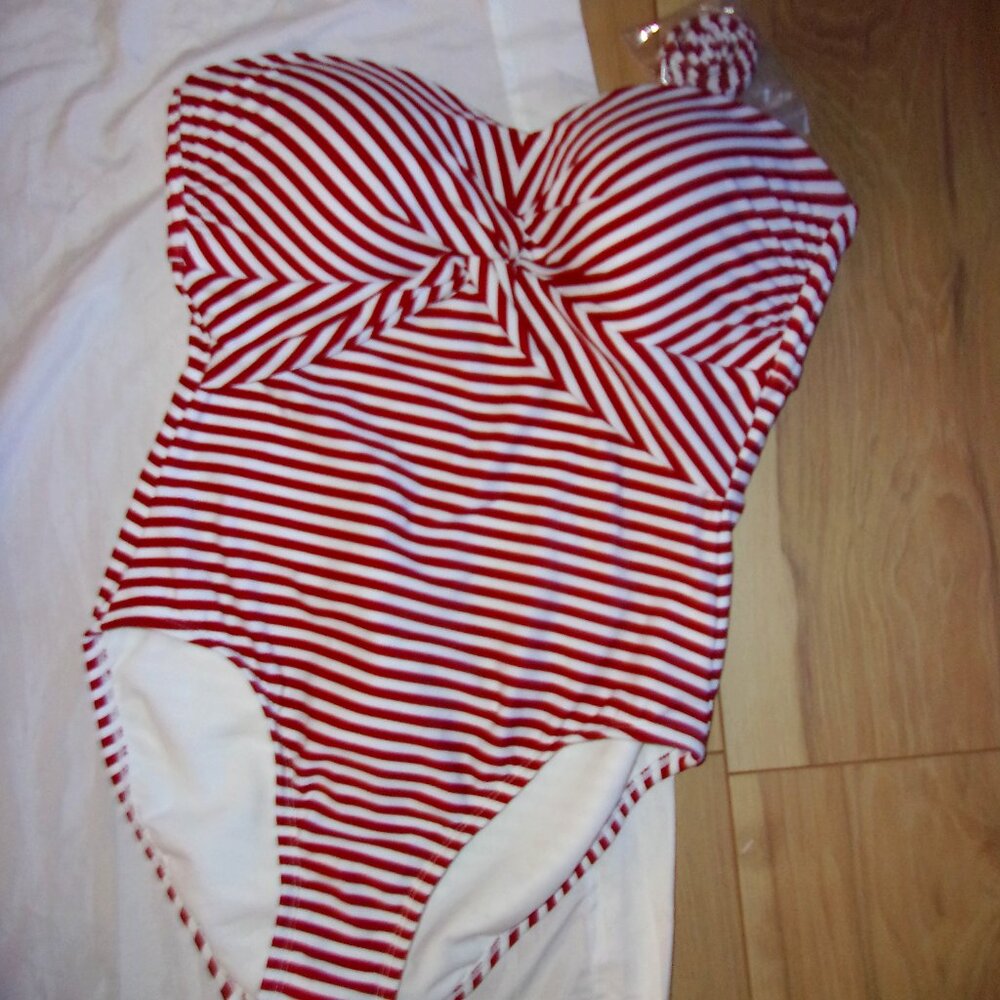 NEW size medium womens one piece swim suit striped white
